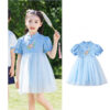 Chinese Style Baby Girl's Dress Short Sleeve Vintage Hanfu Dress Blue  Princess Dress Kids Modern Hanfu for Customize Name - Image 5