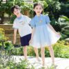 Chinese Style Baby Girl's Dress Short Sleeve Vintage Hanfu Dress Blue  Princess Dress Kids Modern Hanfu for Customize Name - Image 3